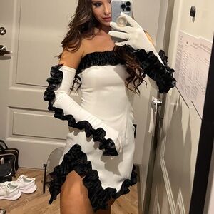 Miscreants London. Mimi Strapless Dress with White Ruffles